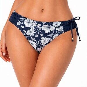 DORINA Dark Denim Floral Bikini Bottom XXL 18 Side Tie Resort NWT